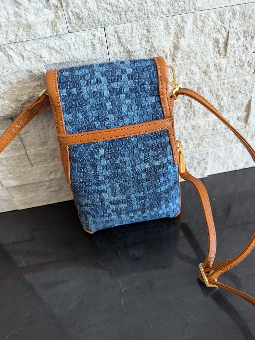 Hammitt Blue Woven Crossbody with Tan Trim - Picture 2 of 3